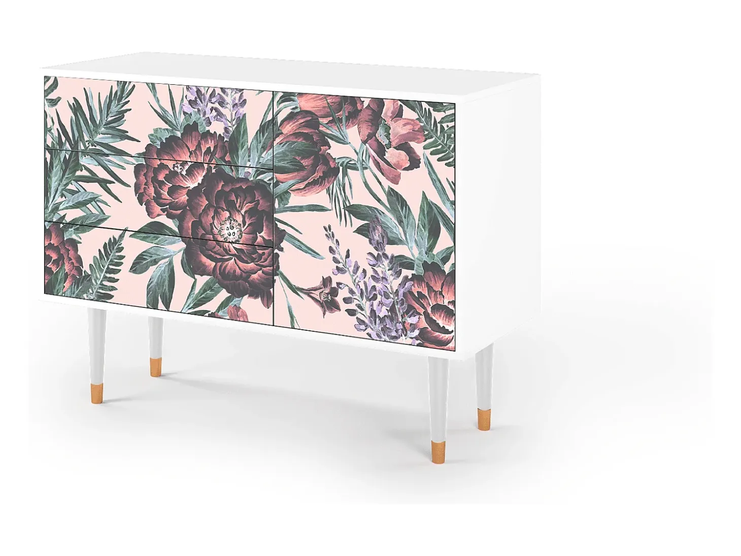 Aparador - 115х84х41 cm - S3 - Peach Peonies, Blanco