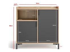 Aparador - A88cm x L90cm x P33cm roble claro puertas grafito - Dover