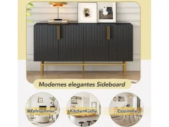 Aparador - DREAMMESPACE - 4 puertas - tirador y pie de metal dorado - 152x40x80cm - Negro