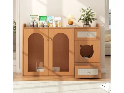 Aparador 5 en 1 - 120 x 45 x 83 cm - con 2 cajones + 2 puertas - MDF - natural
