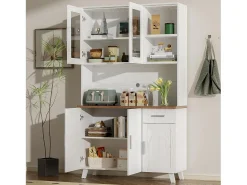 Aparador - Mueble de cocina con 5 puertas y cajón - Mueble alto moderno - Blanco