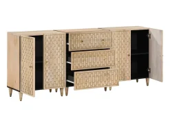 Aparador 3 piezas madera maciza de mango 60x33x75 cm