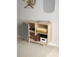 Aparador 1 puerta - A78cm x L90cm x F34cm - roble y blanco - Printed Sérig