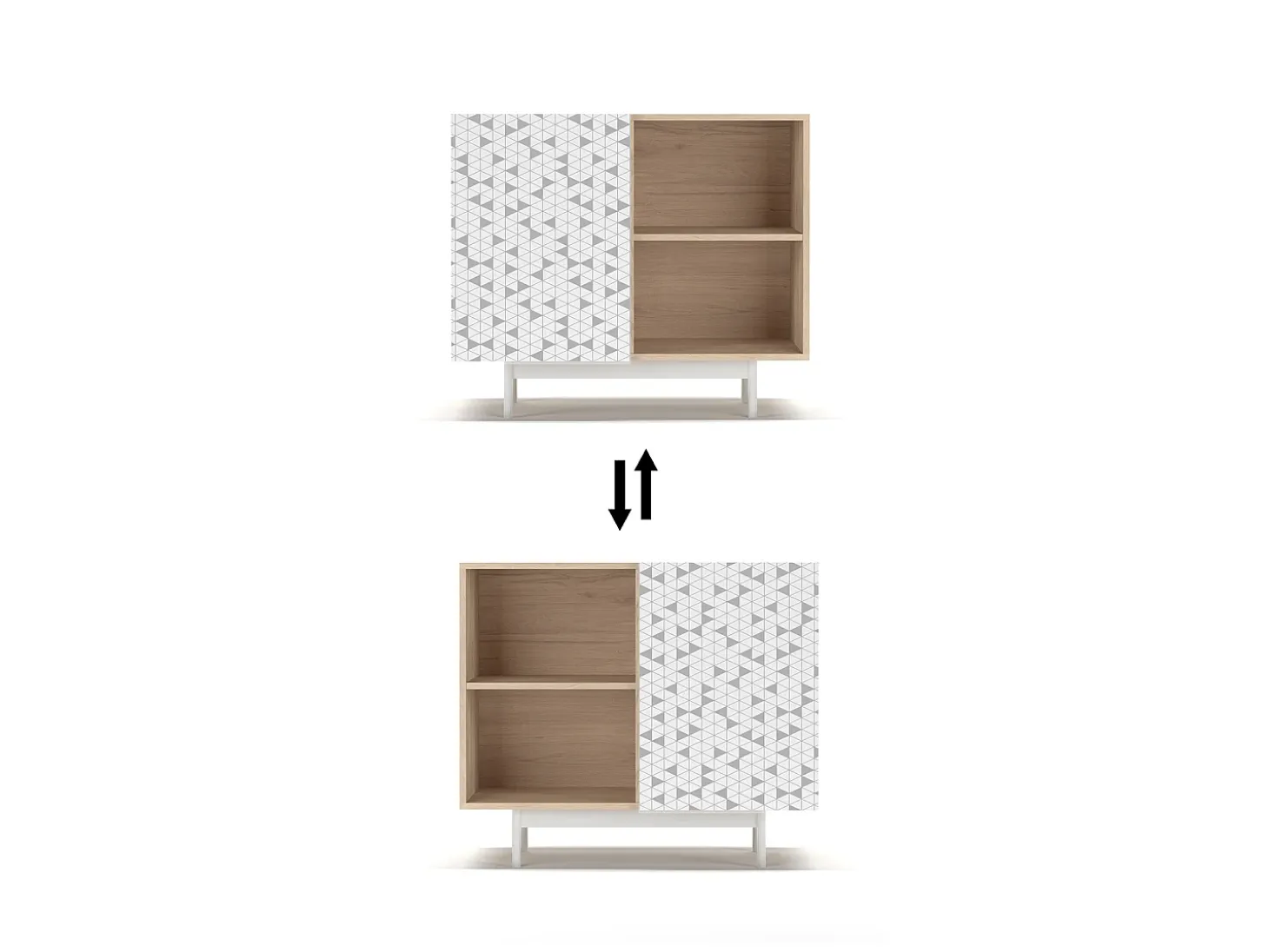 Aparador 1 puerta - A78cm x L90cm x F34cm - roble y blanco - Printed Sérig