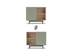 Aparador 1 puerta - A78cm x L90cm x F34cm - roble y verde - Printed