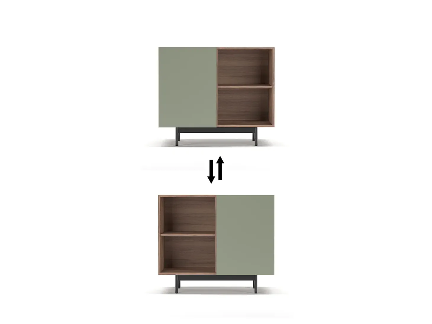 Aparador 1 puerta - A78cm x L90cm x F34cm - nogal y verde - Printed