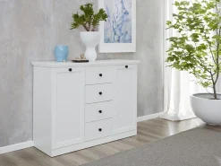 Aparador 4 puertas 1 cajón blanco estilo rústico moderno Valex 157 cm