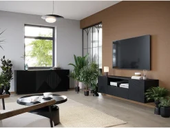 Aparador 2 puertas 3 cajones negro en madera laminada 167x43 cm