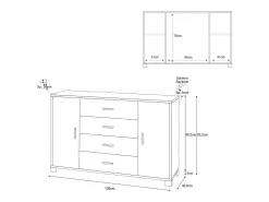 Aparador 2 puertas 4 cajones Mueble TV buffet salón Talia - Olmo