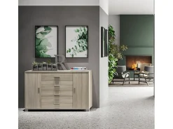 Aparador 2 puertas 4 cajones Mueble TV buffet salón Talia - Olmo - Blanco