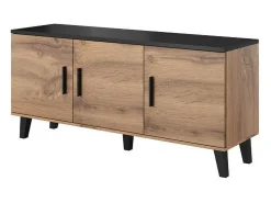 Aparador 3 puertas Colin, roble y negro mate, 150 cm