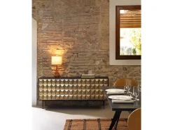 Aparador 4 puertas de madera de mango maciza con frontal laton dorado