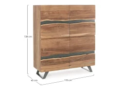 Aparador 4 puertas madera de acacia y patas acero gris Denia 145 cm
