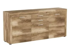 Aparador 2 Puertas y 3 Cajones, Buffet para Salón, Armario Auxiliar, Acabado en Color Cañon, Medidas: 166,8 cm (Ancho) x 77 cm (Alto) x 41 cm (Fondo)