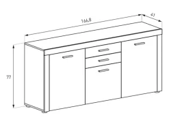Aparador 2 Puertas y 3 Cajones, Buffet para Salón, Armario Auxiliar, Acabado en Color Cañon, Medidas: 166,8 cm (Ancho) x 77 cm (Alto) x 41 cm (Fondo)