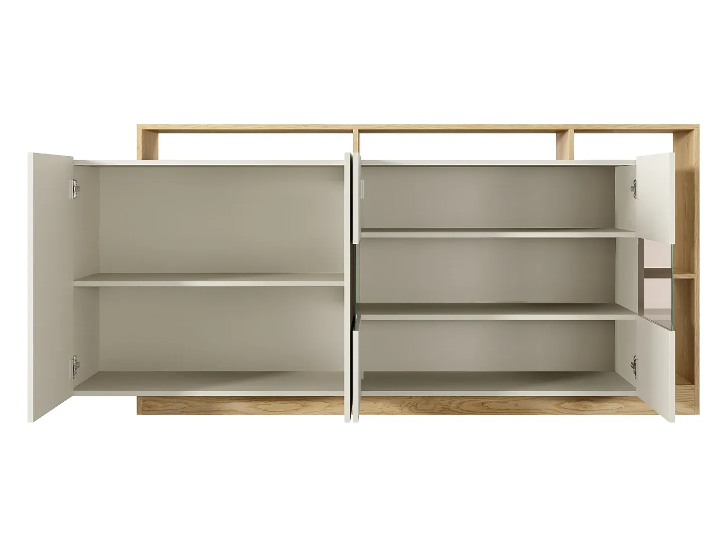 Aparador 4 puertas y 4 nichos con LEDs - Beige y Natural claro - IDESIA