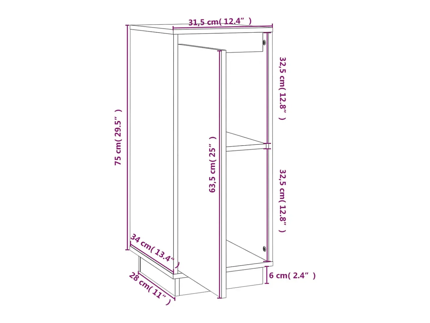 Aparador 2 uds madera maciza de pino blanco 31,5x34x75 cm
