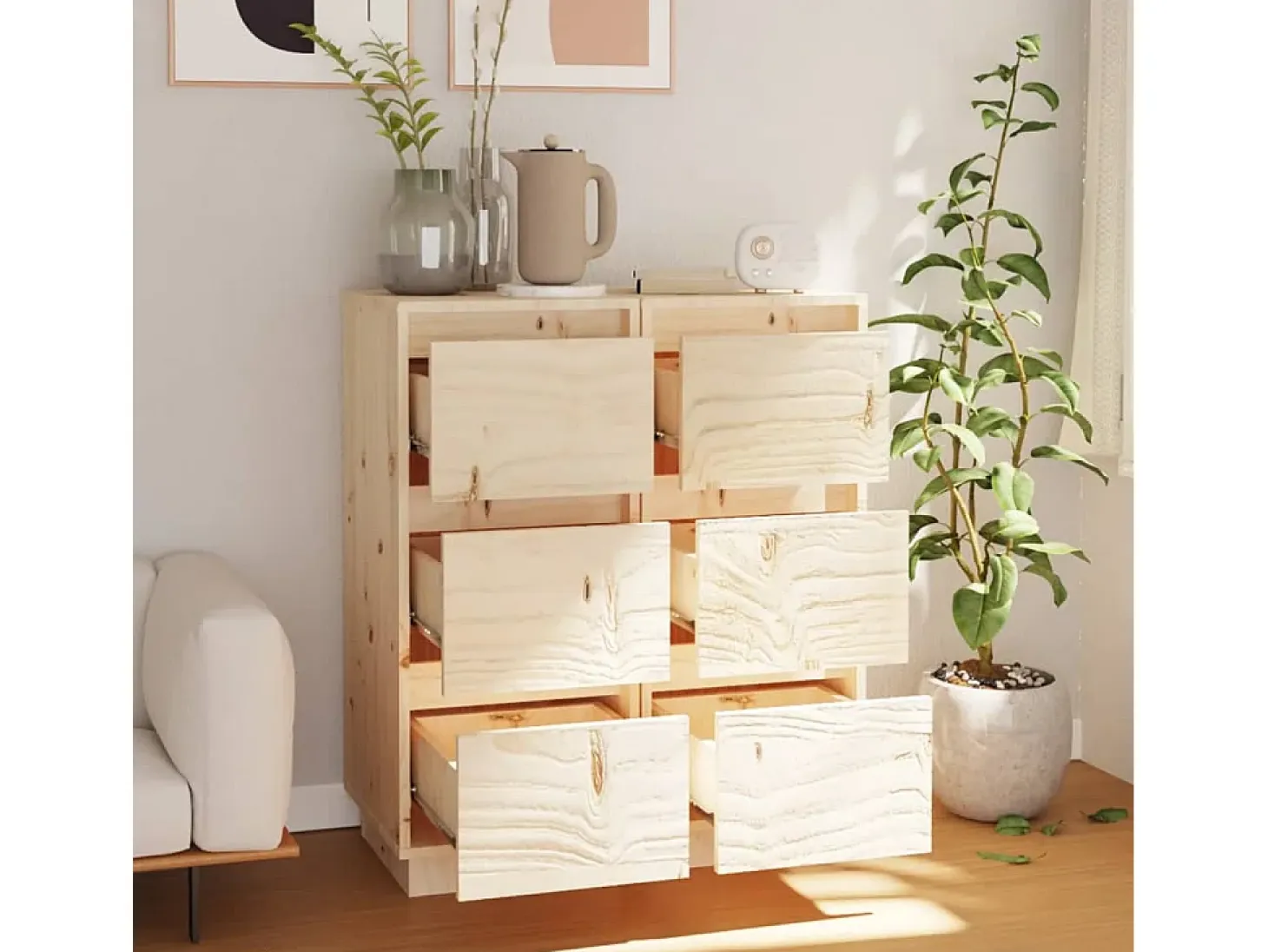 Aparador 2 uds madera maciza de pino 32x34x75 cm ES77844