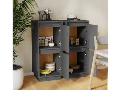 Aparador 2 uds madera maciza de pino gris 31,5x34x75 cm ES99774