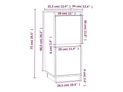 Aparador 2 uds madera maciza de pino blanco 31,5x34x75 cm