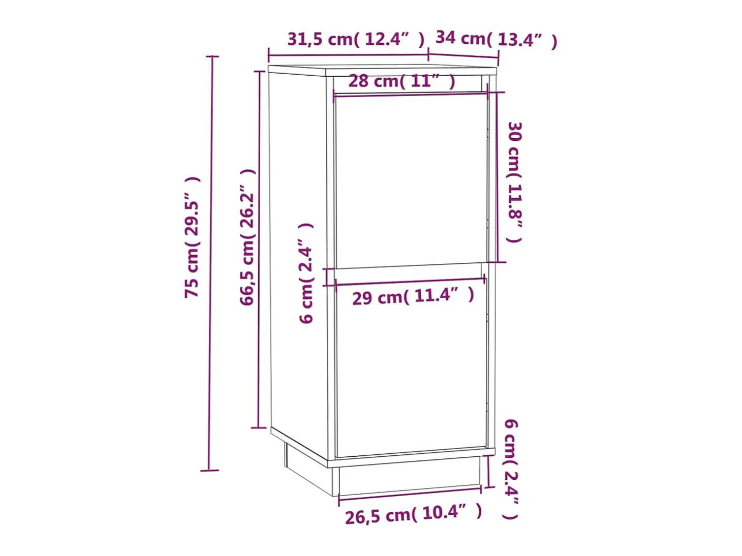 Aparador 2 uds madera maciza de pino blanco 31,5x34x75 cm