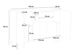 Aparador 120 x 40 cm vestíbulo salón 3 puertas cajón Rachel Report