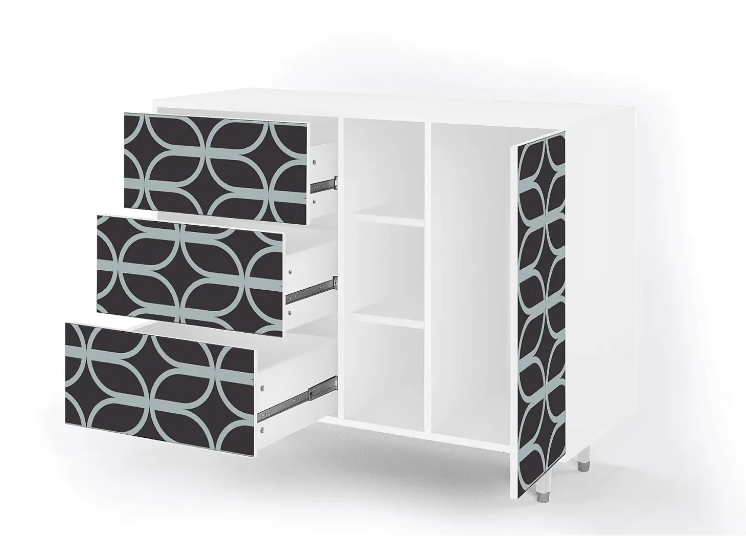 Aparador - 125x98x48 cm - BS2 - Braided Blue, Blanco