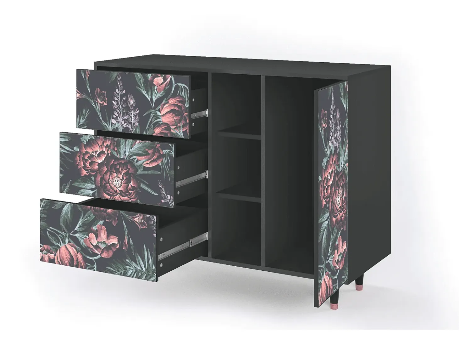 Aparador - 125x98x48 cm - BS2 - Dark Peonies, Antracita