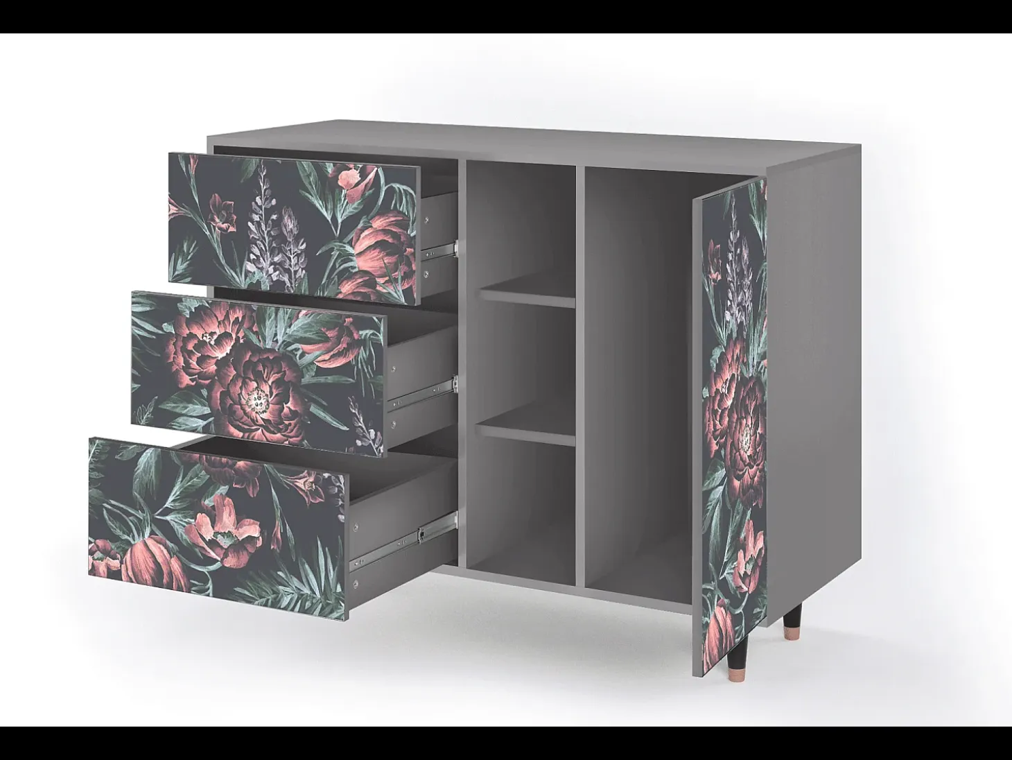 Aparador - 125x98x48 cm - BS2 - Dark Peonies, Gris