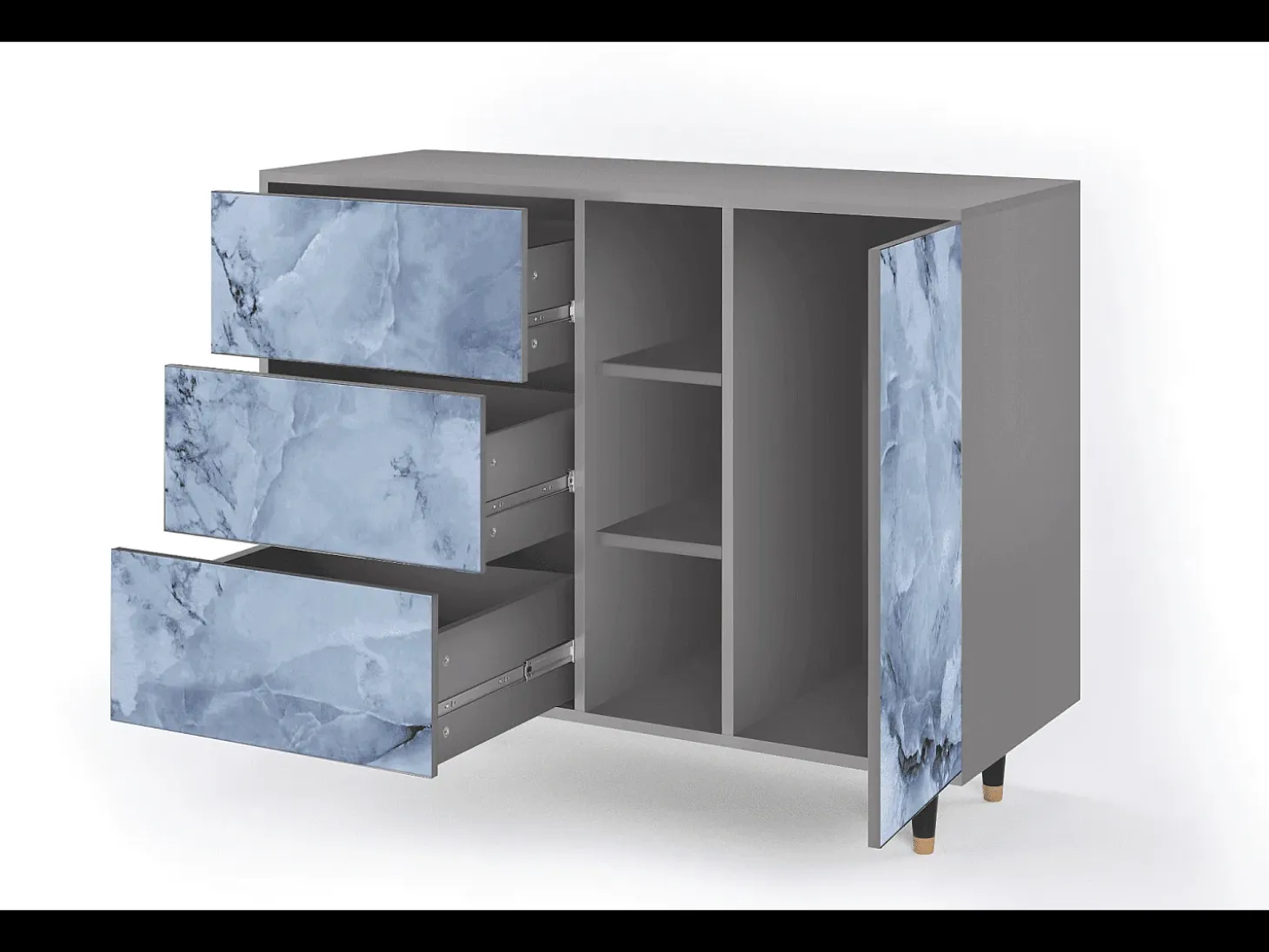 Aparador - 125x98x48 cm - BS2 - Feather Ice, Gris