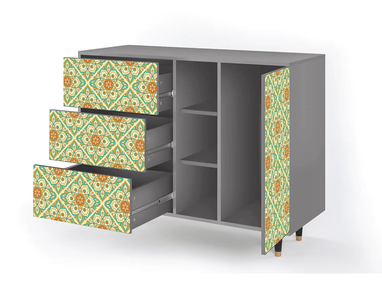 Aparador - 125x98x48 cm - BS2 - Hindu Daisy, Gris