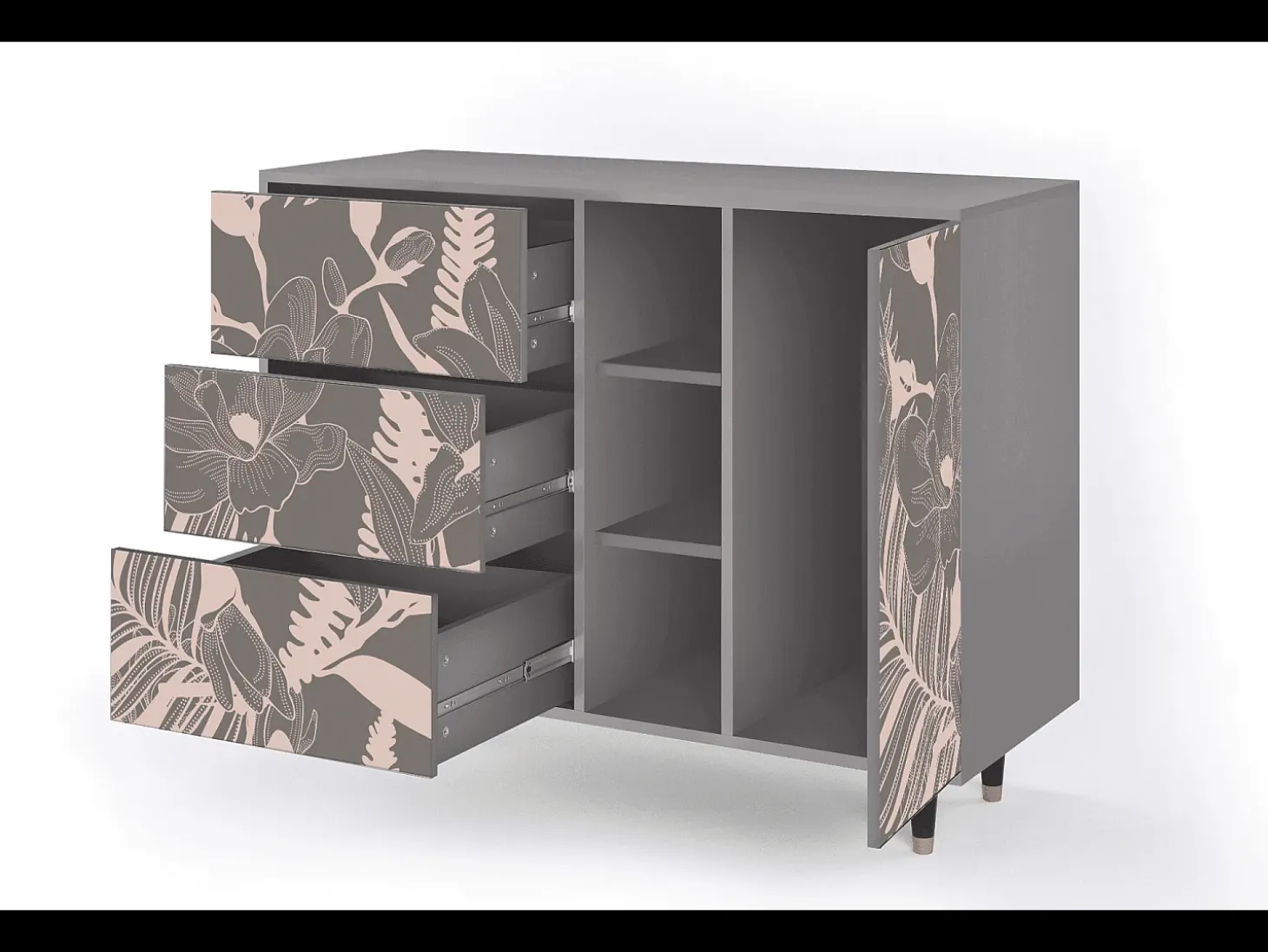 Aparador - 125x98x48 cm - BS2 - Issabelline Flower, Gris