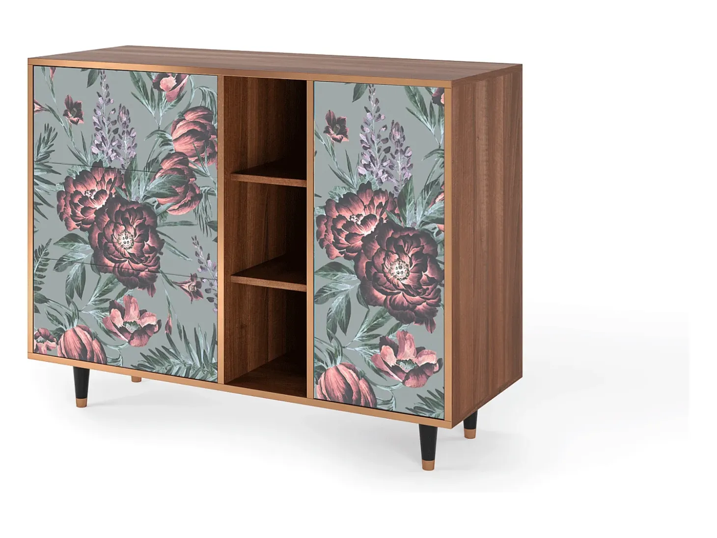 Aparador - 125x98x48 cm - BS2 - Light Peonies, Nogal