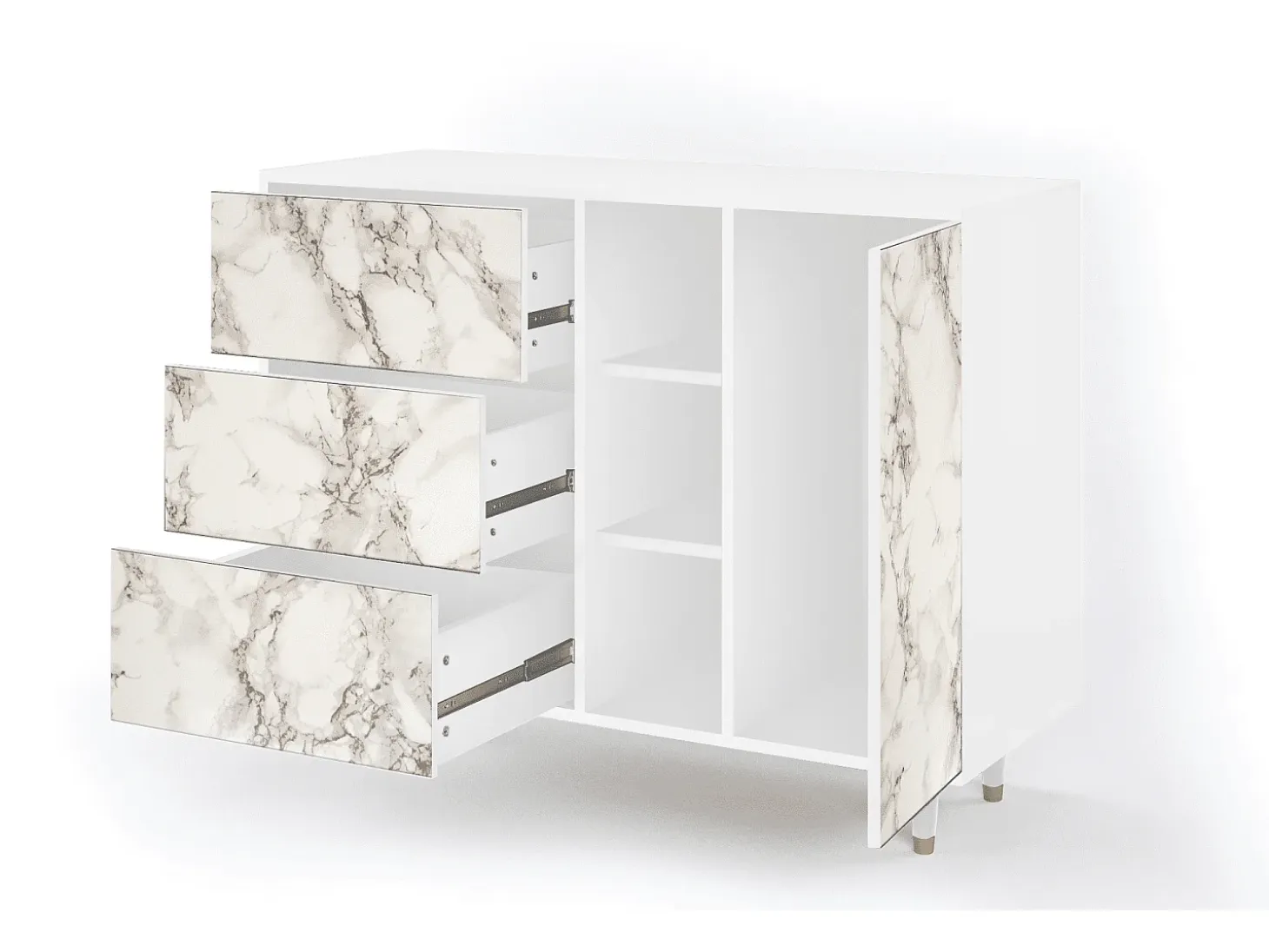 Aparador - 125x98x48 cm - BS2 - Milk Marble, Blanco