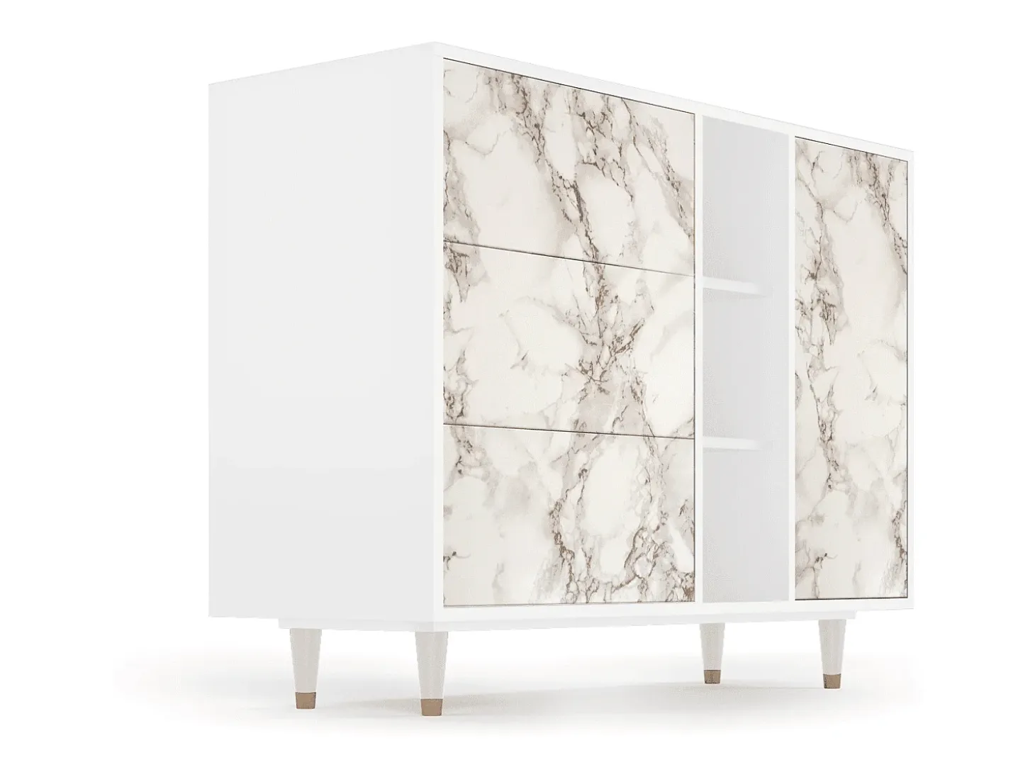 Aparador - 125x98x48 cm - BS2 - Milk Marble, Blanco