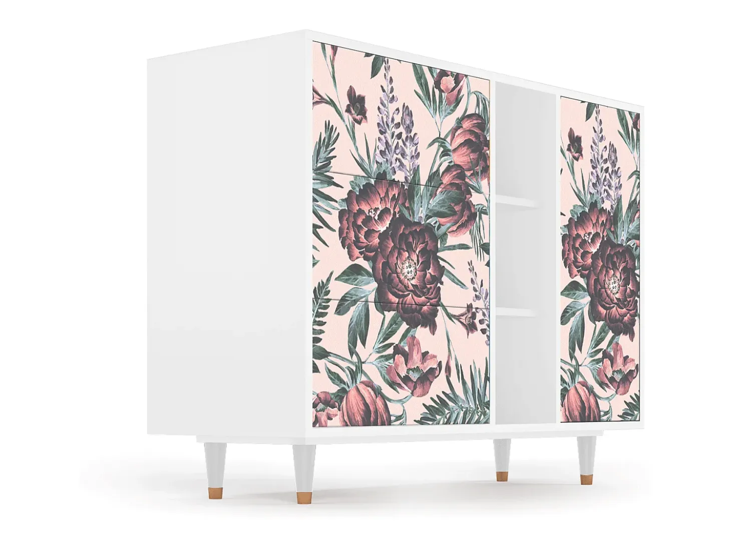 Aparador - 125x98x48 cm - BS2 - Peach Peonies, Blanco