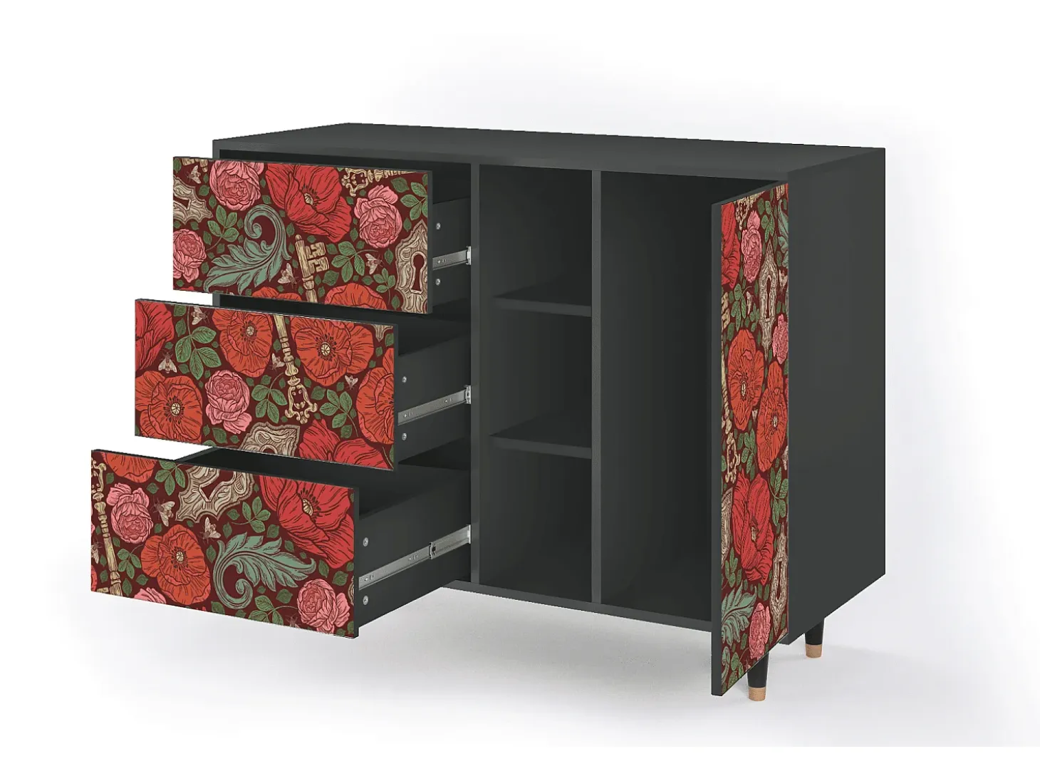 Aparador - 125x98x48 cm - BS2 - Poppy Garden, Antracita