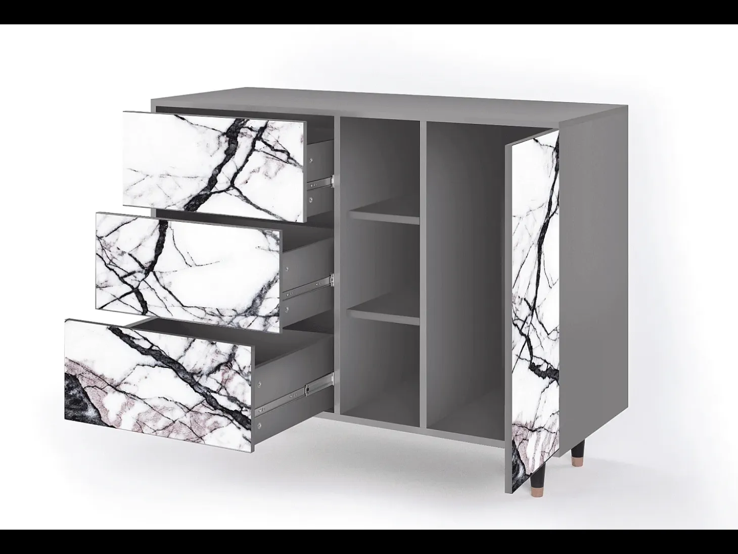 Aparador - 125x98x48 cm - BS2 - Raven Marble, Gris