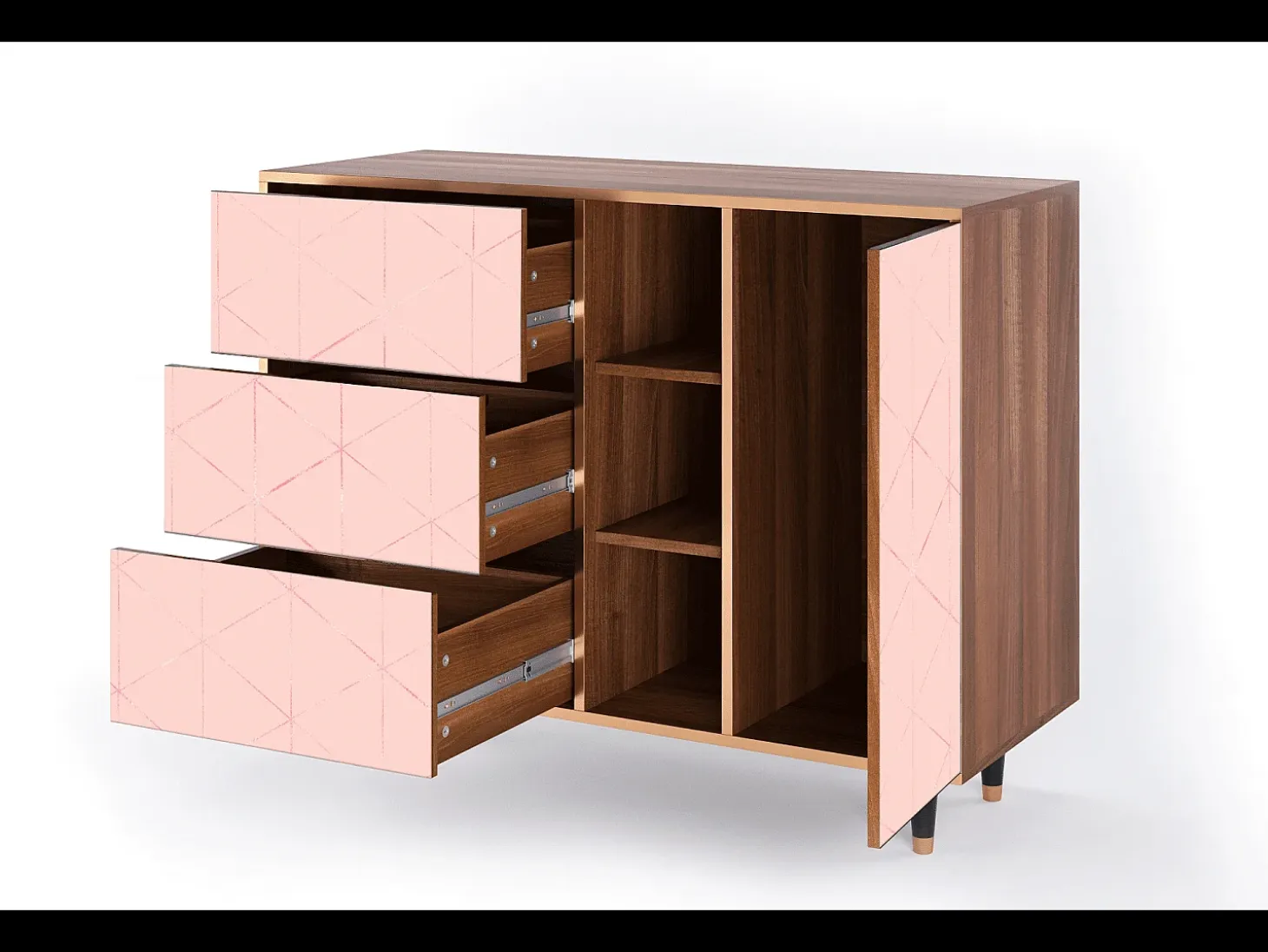 Aparador - 125x98x48 cm - BS2 - Rose Quartz, Nogal