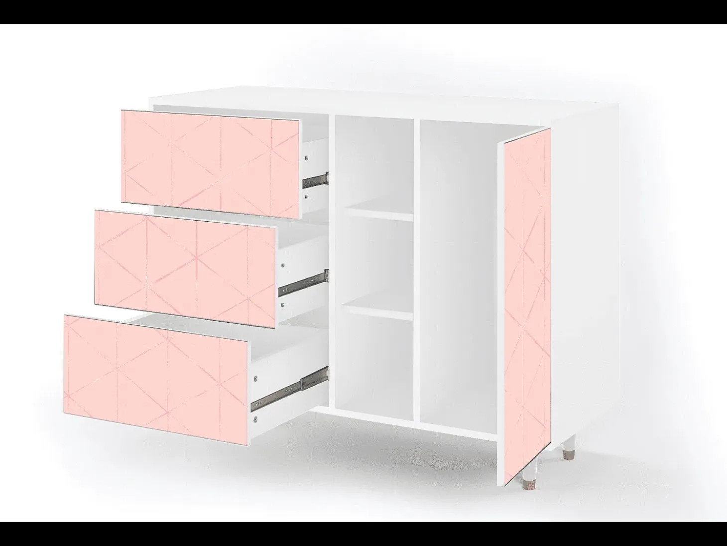 Aparador - 125x98x48 cm - BS2 - Rose Quartz, Blanco