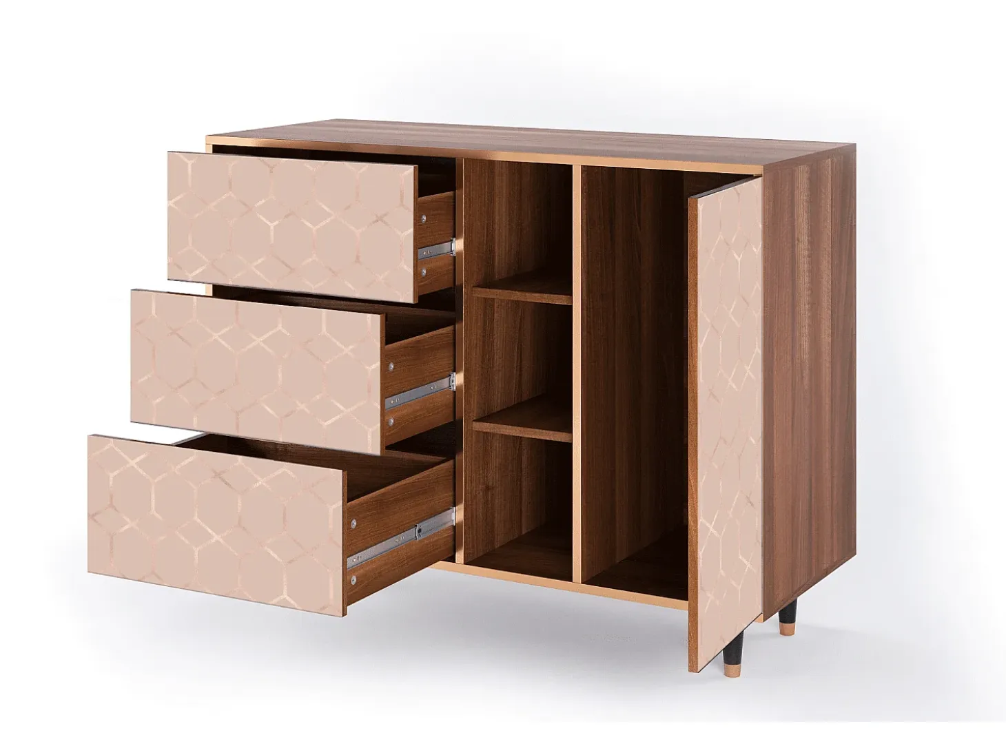 Aparador - 125x98x48 cm - BS2 - Rose Honeycomb, Nogal