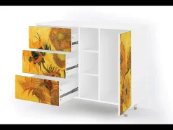 Aparador - 125x98x48 cm - BS2 - Sunflowers, Blanco