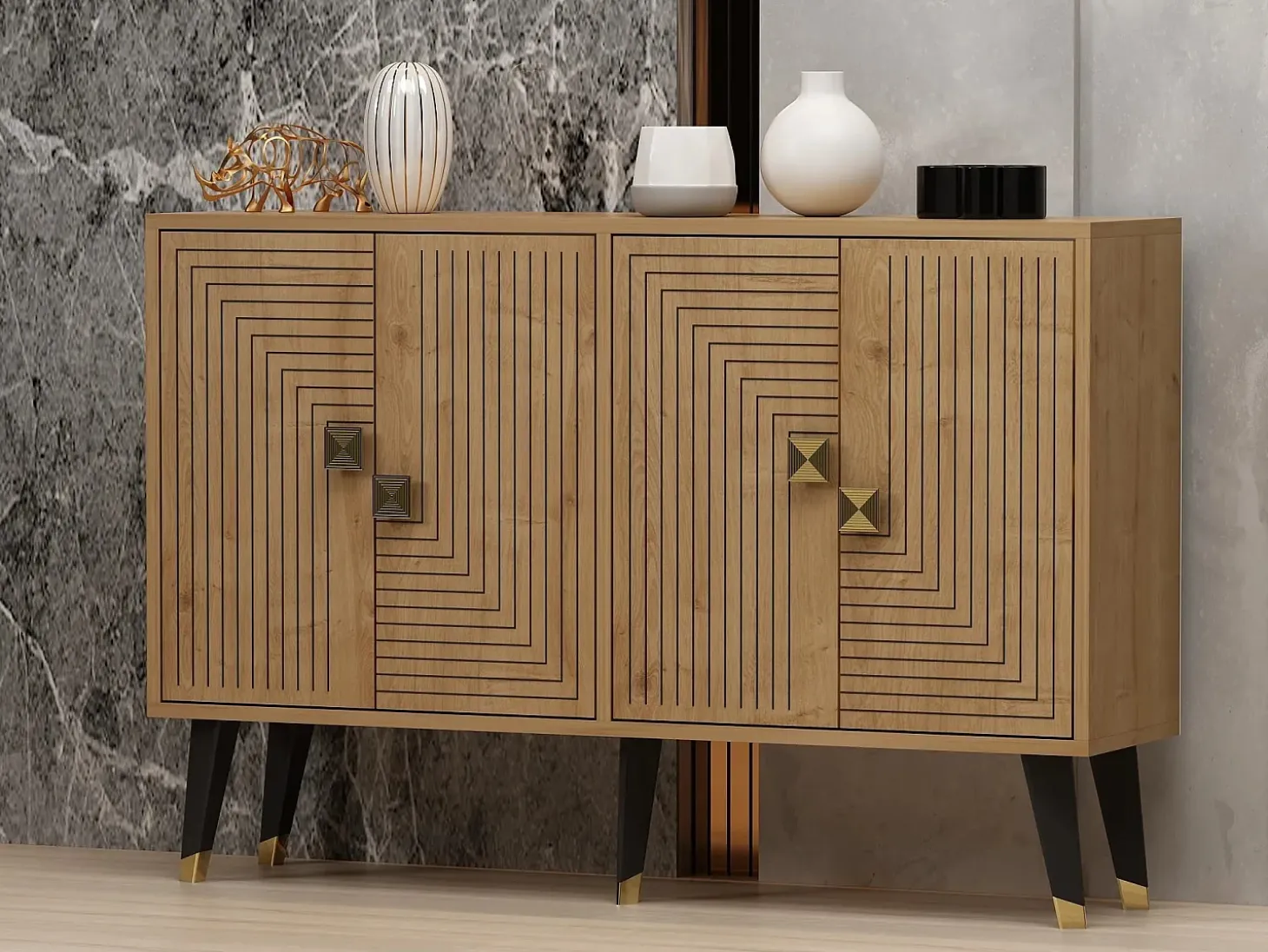 Aparador Ahart color roble Zafiro dorado120x30x80 cm