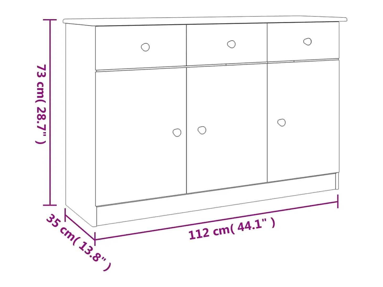 Aparador ALTA madera maciza de pino 112x35x73 cm