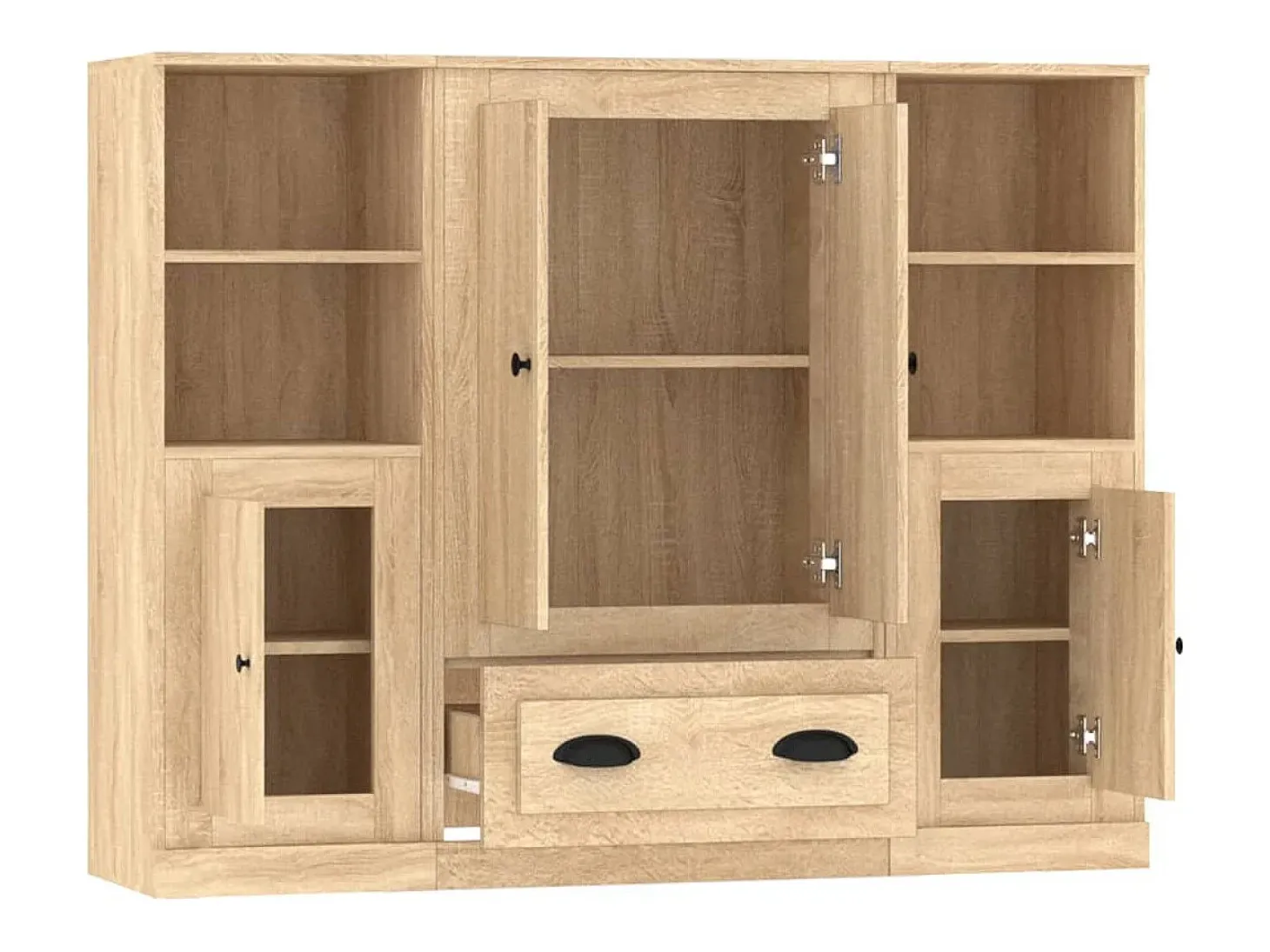 Aparador alto 3 piezas madera contrachapada roble Sonoma