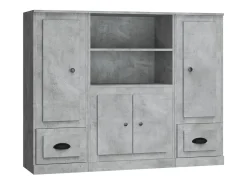 Aparador alto 3 piezas madera contrachapada gris hormigón