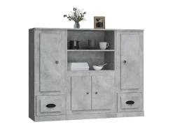 Aparador alto 3 piezas madera contrachapada gris hormigón