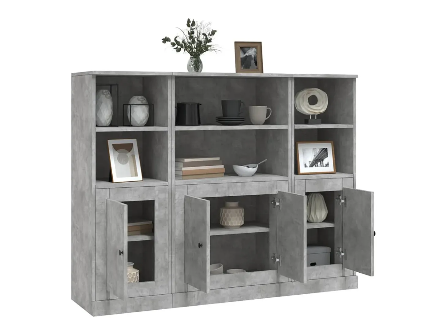Aparador alto 3 piezas madera contrachapada gris hormigón
