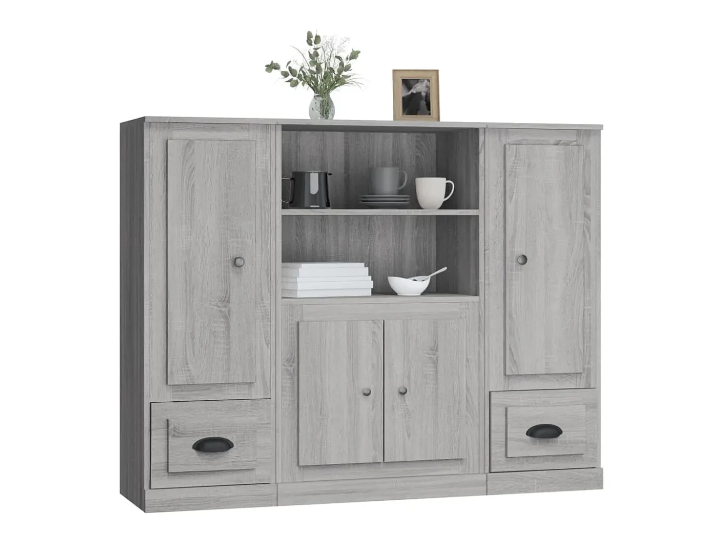 Aparador alto 3 piezas madera contrachapada gris Sonoma