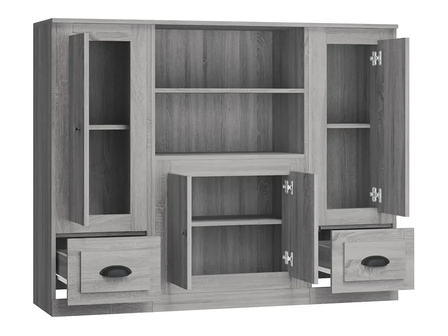 Aparador alto 3 piezas madera contrachapada gris Sonoma